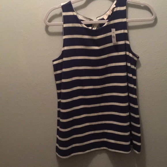 Loft navy striped knit top with tie back. - Picture 1 of 4